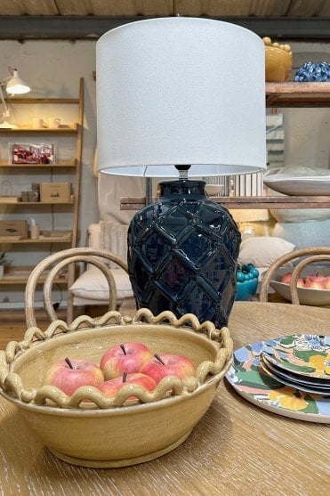 Blue Ceramic Table Lamp with Shade