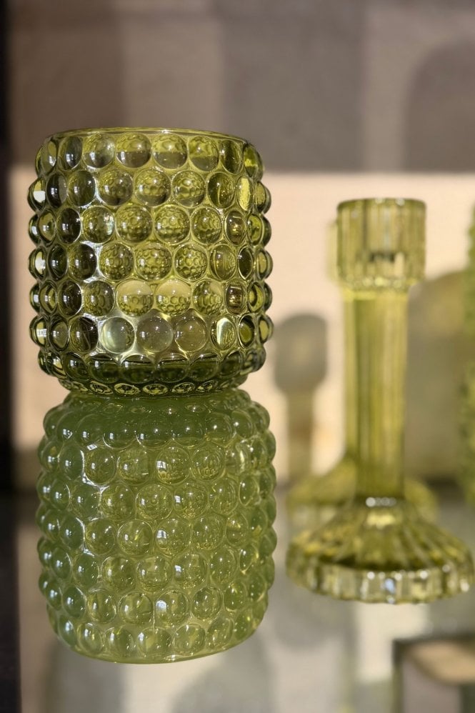 The Home Collection Bublini Tealight on Base in Green Glass