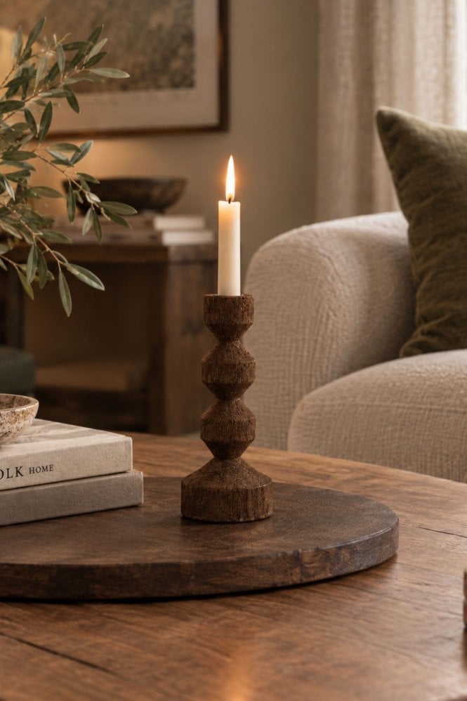 The Home Collection Dozza Candlestick in Dark Brown Medium