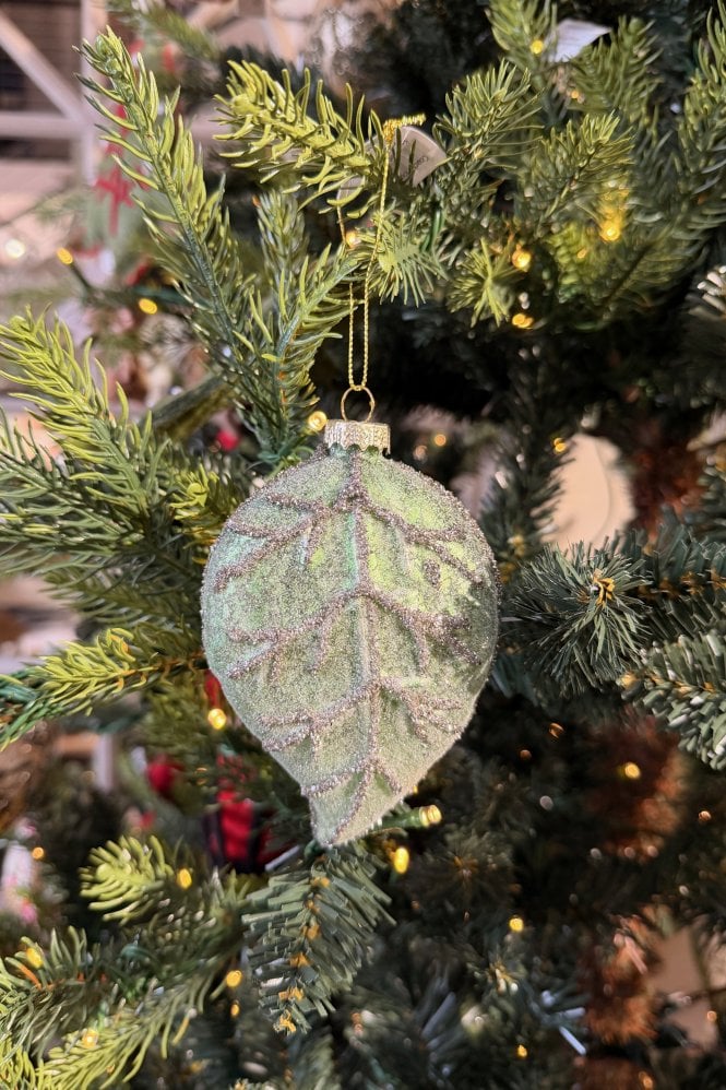 The Home Collection Frosted Green Glitter Leaf