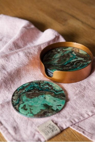 Green Marble Effect Set of 4 Coasters