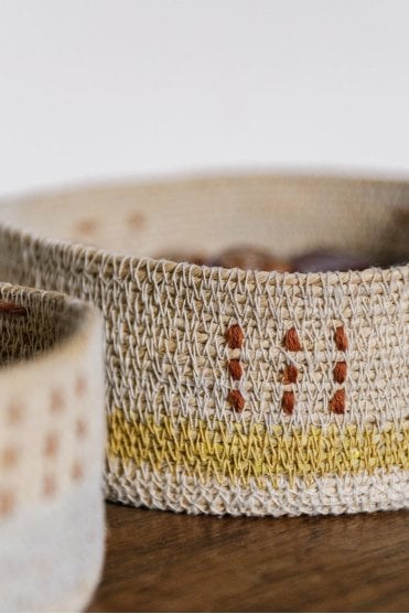 Hemlington Mustard Stripped Basket 21cm
