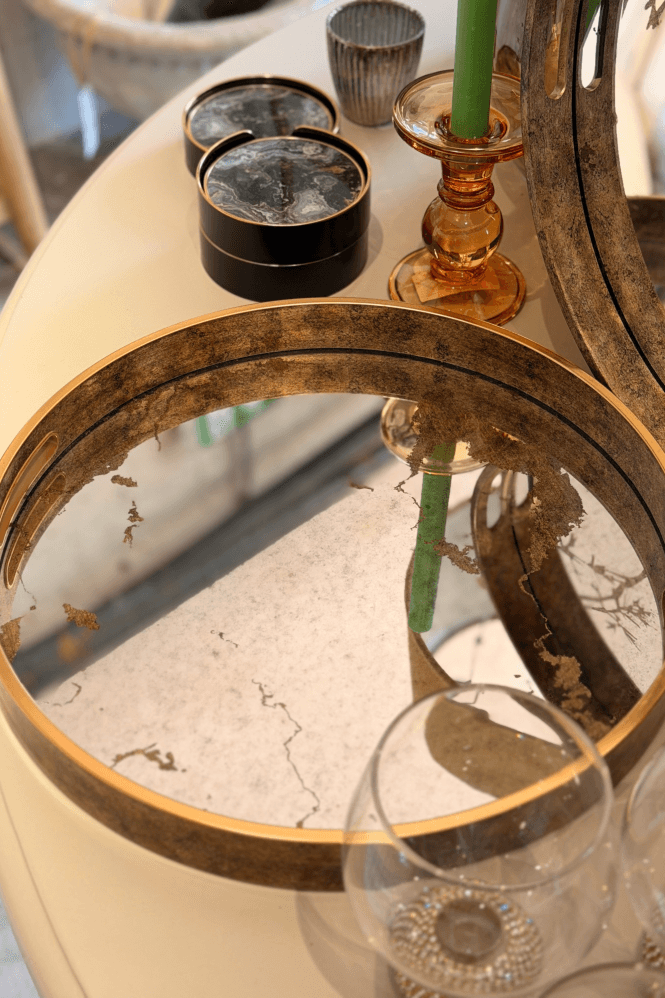 The Home Collection Marble Effect Round Mirror Tray
