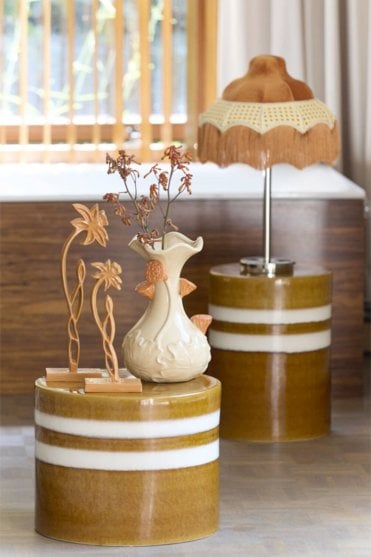 Mooca Side Table in Ceramics Cognac & White