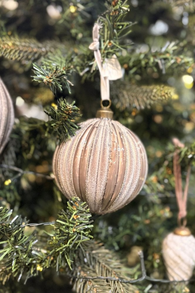 The Home Collection Pewter Ribbed Glass Bauble