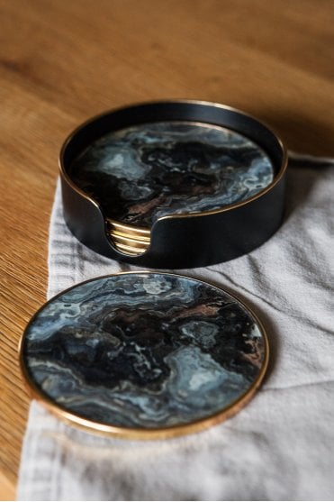 Set of 4 Black Marble Effect Coasters
