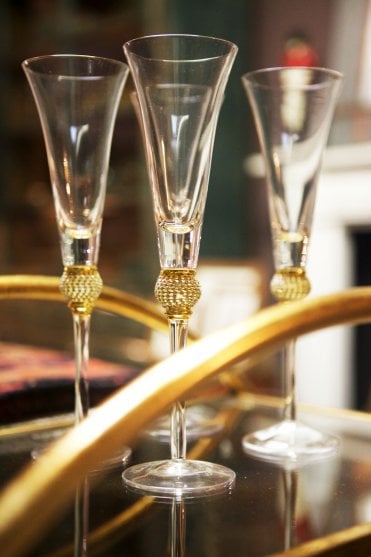 Set of 4 Gold Diamante Ball Champagne Glasses