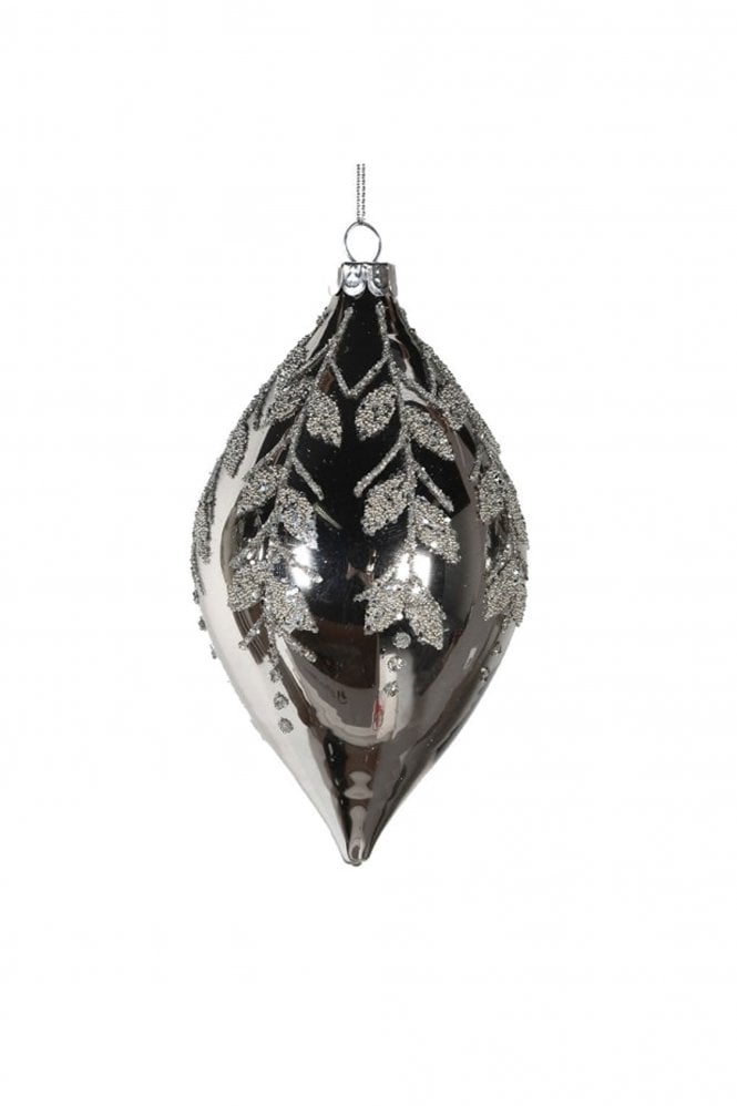 The Home Collection Shiny Silver Teardrop Bauble with Leaves