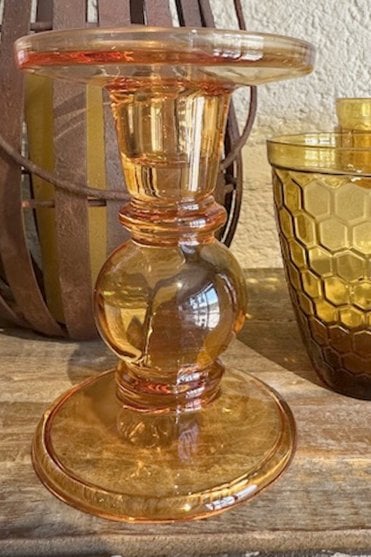 Tall Amber Glass Candle Holder