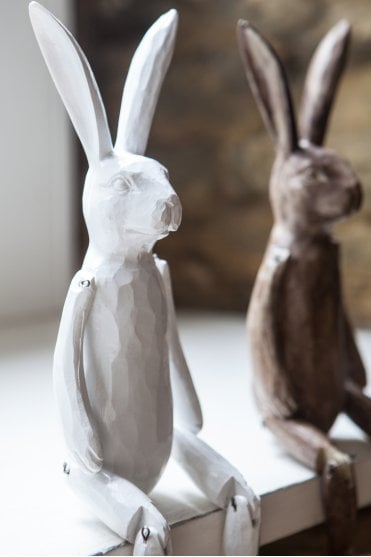  White Wood Effect Jointed Rabbit