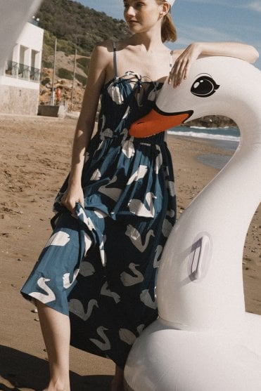Swans Strap Dress in Stone