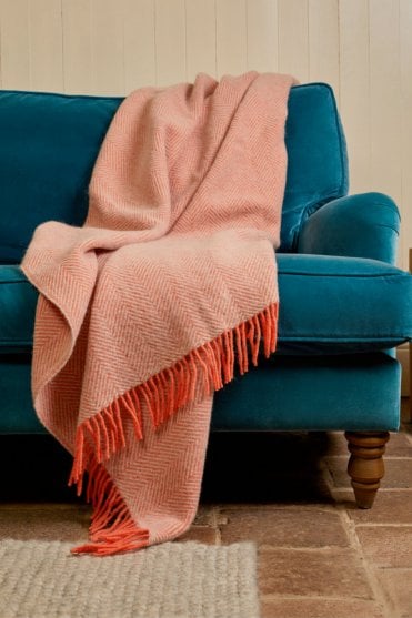 Herringbone Throw in Flamingo and Pearl