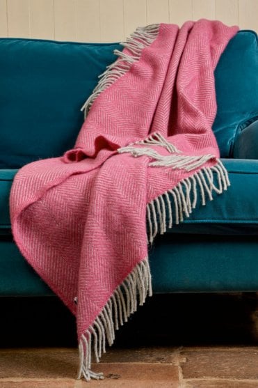 Herringbone Throw in Pink and Silver