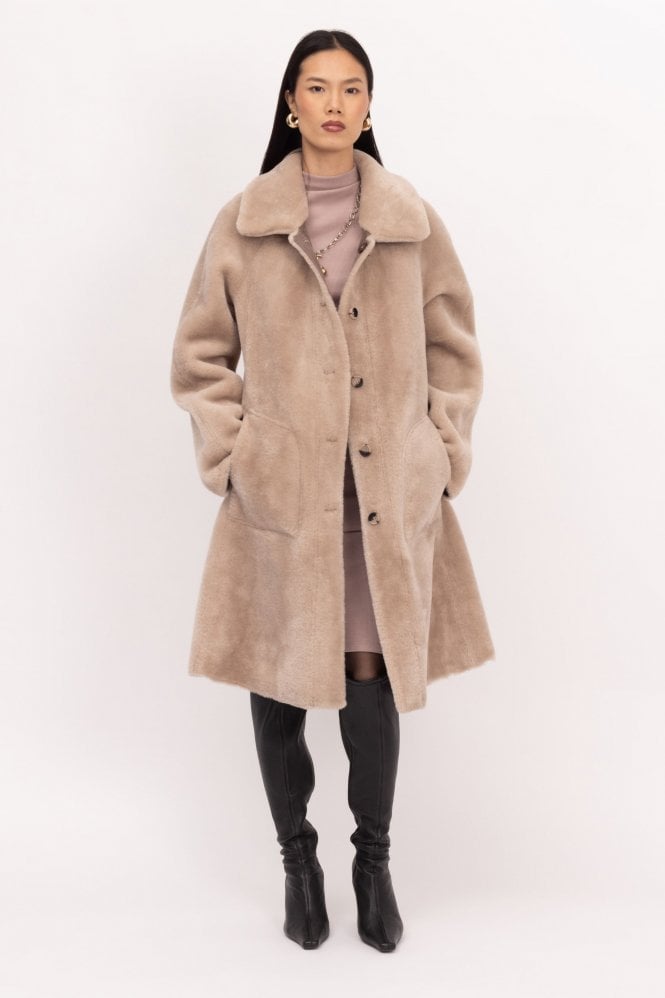 Urbancode Merino Suedette Coat in Cream Taupe