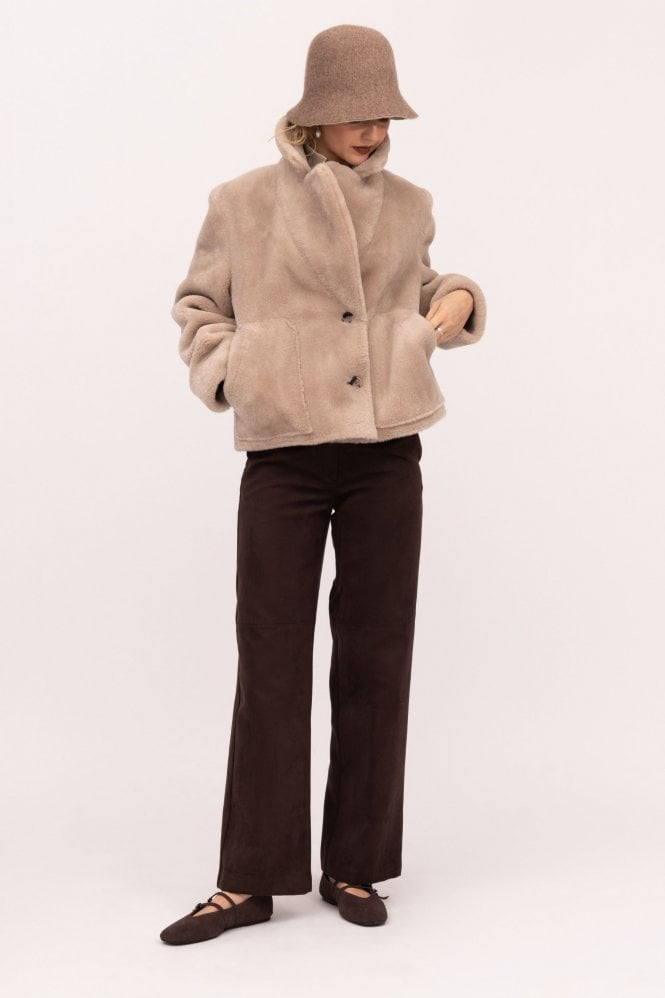 Urbancode Merino Suedette Short Jacket in Cream Taupe