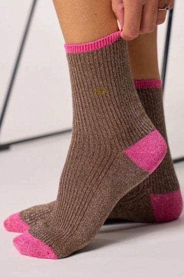 Vintage Glitter Socks in Brown