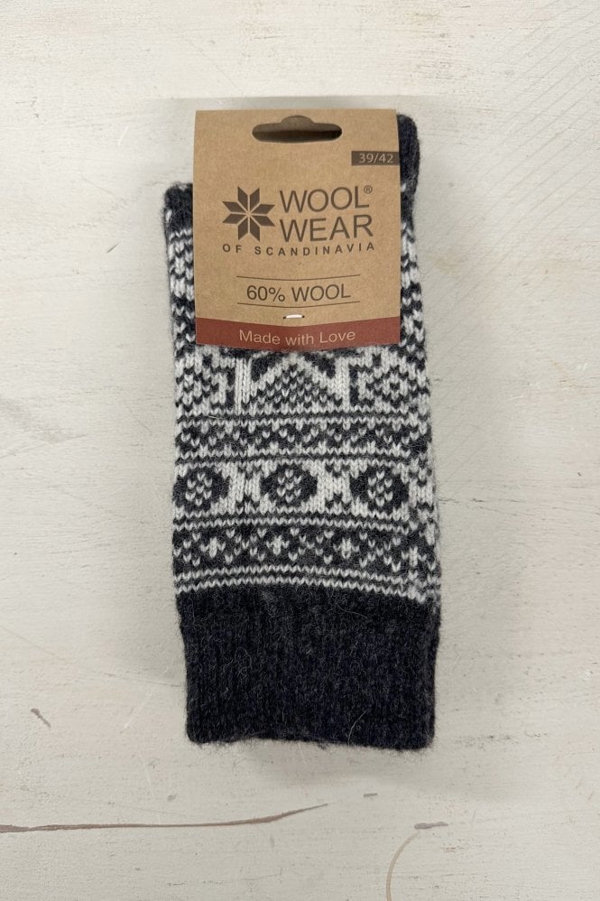 Woolwear Danish Socks in Snowflakes Black
