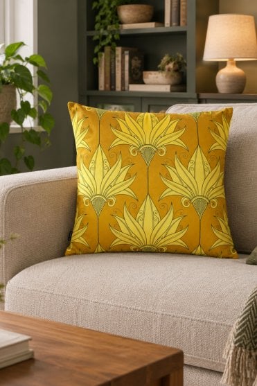 Yellow & Gold Printed Cushion Cover